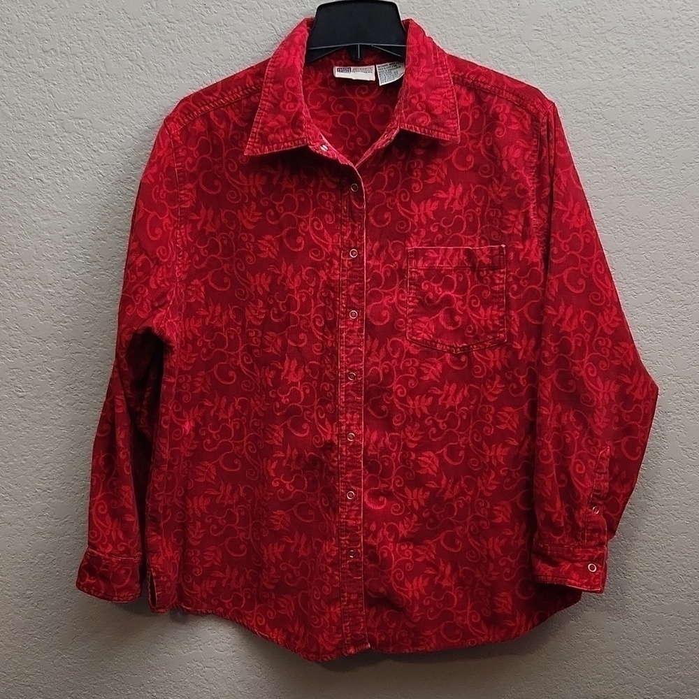 Faded Glory Shirt 18W To 20W Corduroy Snap Cotton Red Vintage Y2K